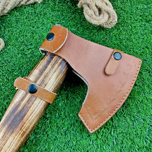 Custom Hand-Forged Carbon Steel Viking VALHALLA Axe – Tomahawk Throwing Axe with Leather Sheath