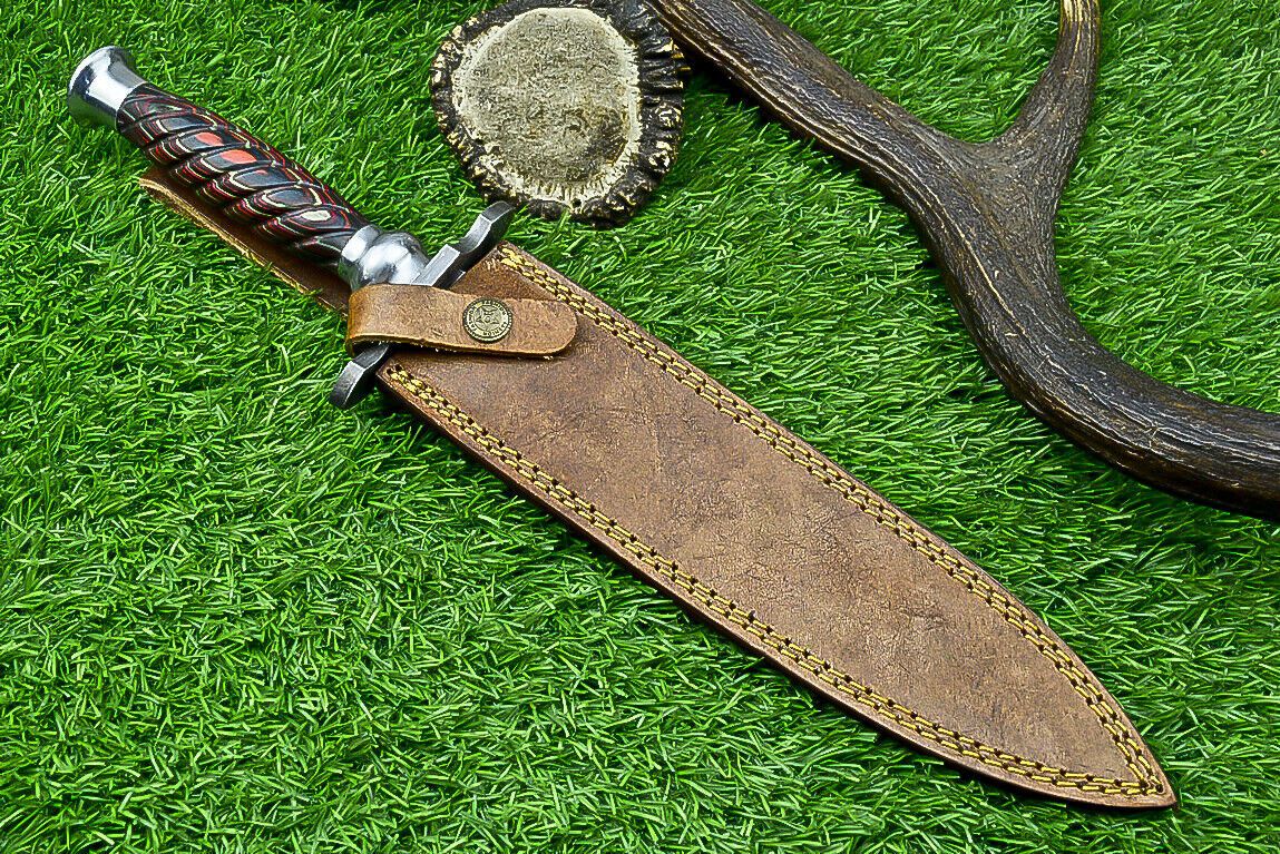 15" Kris Damascus Bowie Knife – Pakka Wood Handle & Steel Bolster