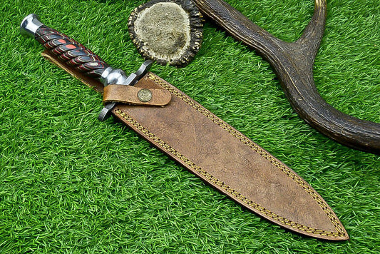 15" Kris Damascus Bowie Knife – Pakka Wood Handle & Steel Bolster