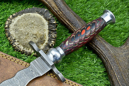 15" Kris Damascus Bowie Knife – Pakka Wood Handle & Steel Bolster