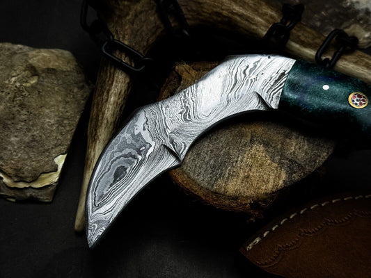 8" Handmade Damascus Karambit Knife Best Karambit Damascus Steel With Resin Handle