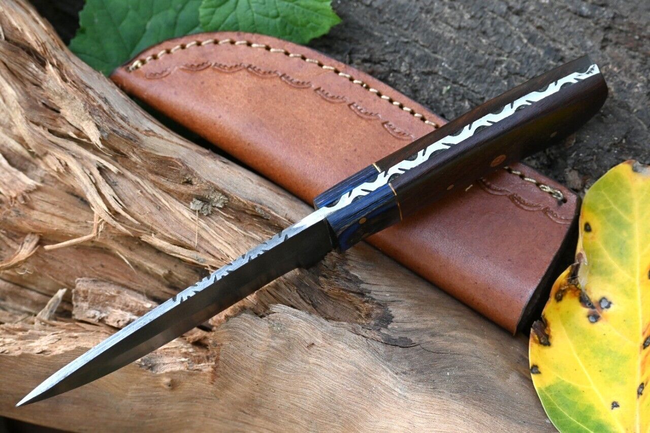 9" Handmade Damascus Steel Skinner Knife – Twist Pattern Blade with Leather Sheath