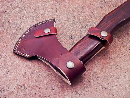 Hand Forged Damascus Steel Axe with Natural Wood Handle | Custom 16 Inch Handmade Axe