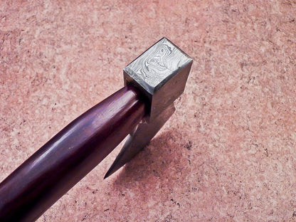 Hand Forged Damascus Steel Axe with Natural Wood Handle | Custom 16 Inch Handmade Axe