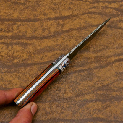 Handmade Damascus Skinner Hunting Knife with Resin and Wood Handle – Custom Fixed Blade