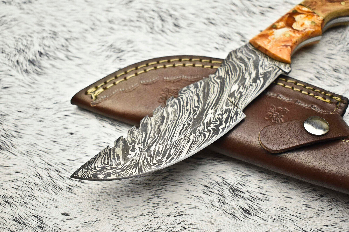Rare Handmade Damascus Blade Camping Full Tang Knife