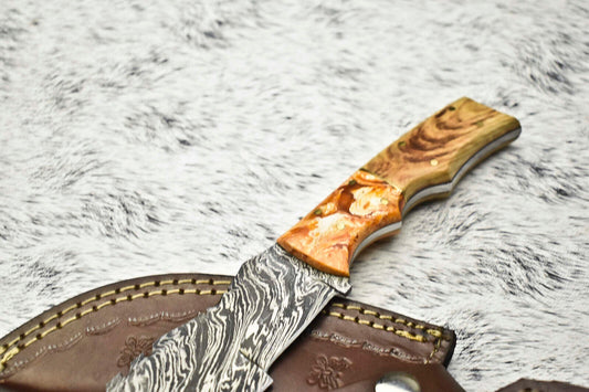 Rare Handmade Damascus Blade Camping Full Tang Knife