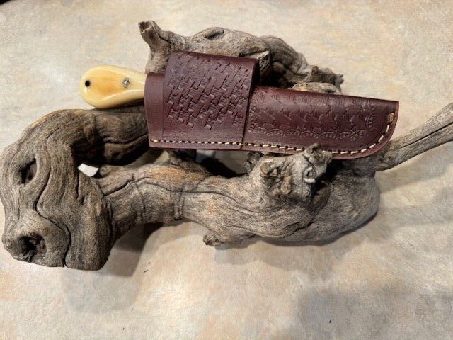 Handmade 8" Damascus Steel Bull Cutter Knife Cowboy Bull Cutter Knife with Bone Handle