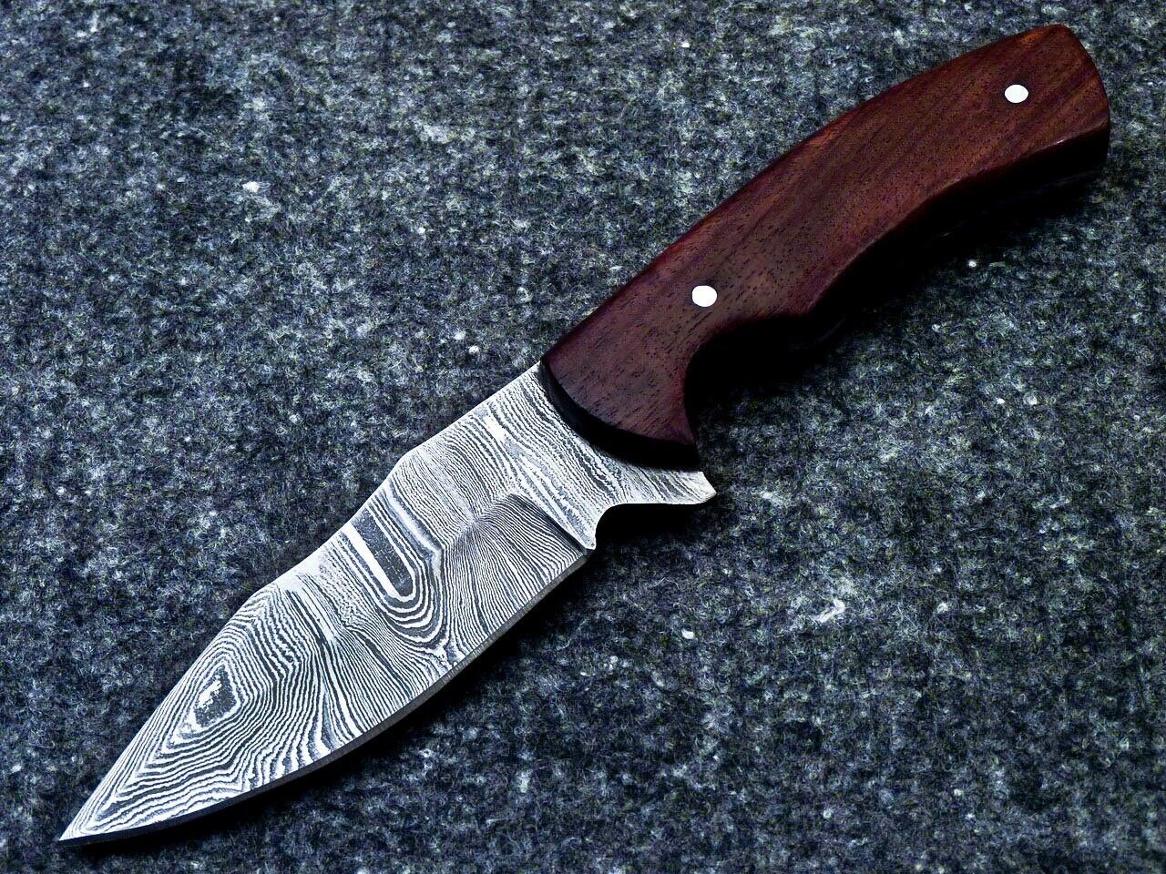 9.0" Custom Damascus Bowie Knife with Natural Wood Handle & Sheath
