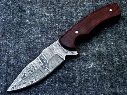 9.0" Custom Damascus Bowie Knife with Natural Wood Handle & Sheath