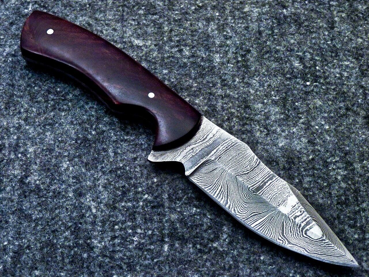 9.0" Custom Damascus Bowie Knife with Natural Wood Handle & Sheath