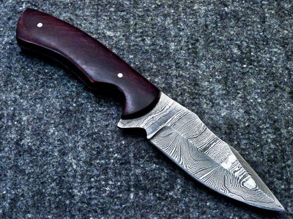 9.0" Custom Damascus Bowie Knife with Natural Wood Handle & Sheath