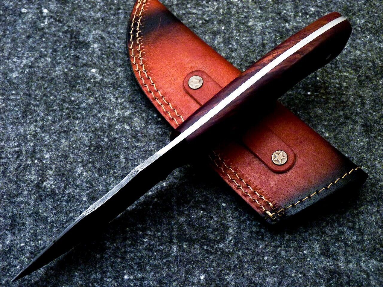9.0" Custom Damascus Bowie Knife with Natural Wood Handle & Sheath