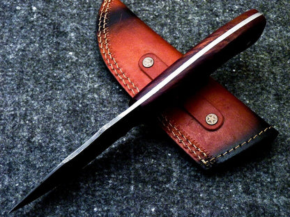 9.0" Custom Damascus Bowie Knife with Natural Wood Handle & Sheath