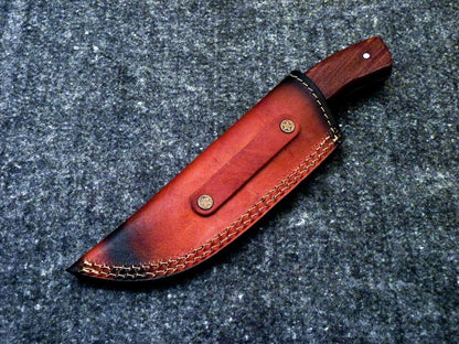 9.0" Custom Damascus Bowie Knife with Natural Wood Handle & Sheath
