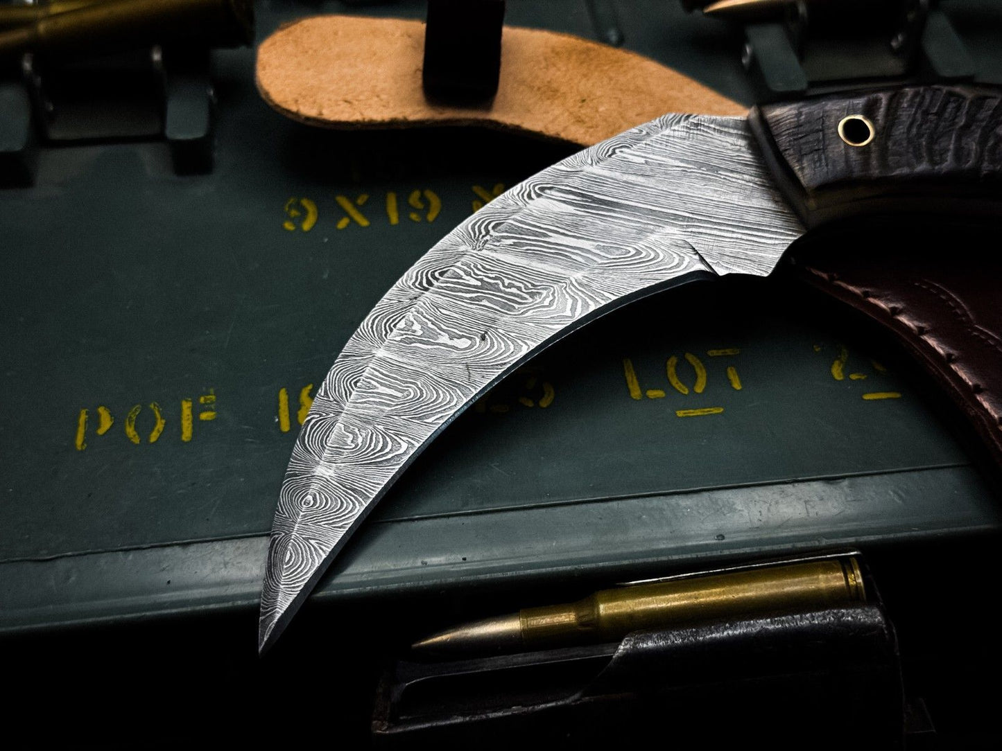 9" Hand Forged Damascus Karambit Knife  Damascus Steel Karambit with Horn Handle