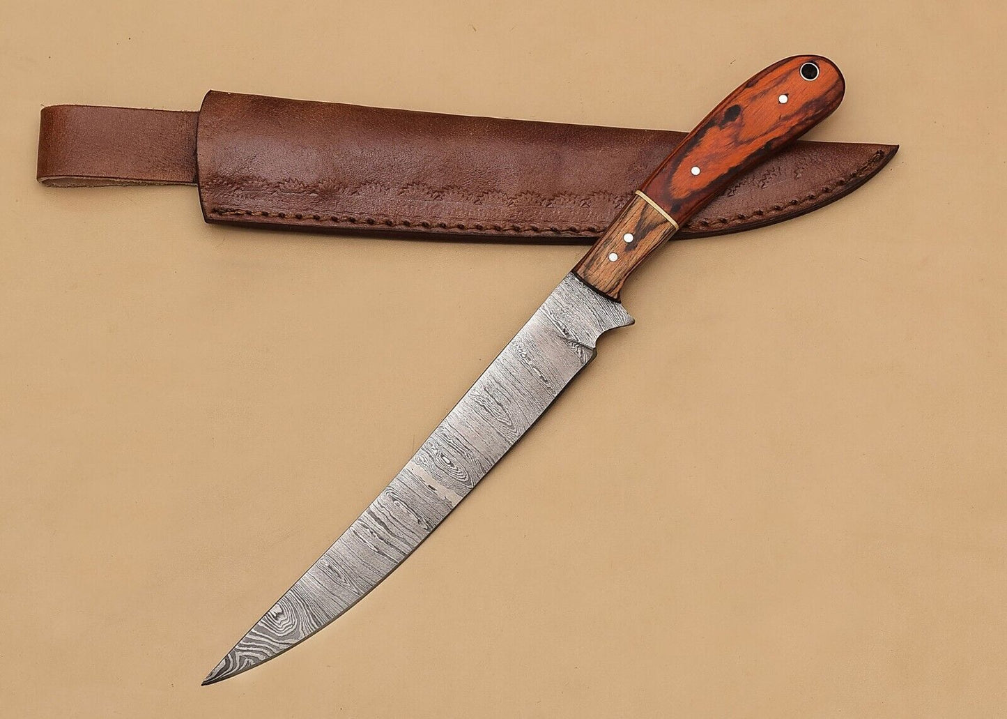 Damascus Steel Kitchen Chef Fillet Knife with Pakka Wood Handle