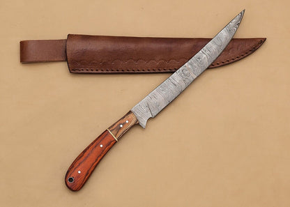 Damascus Steel Kitchen Chef Fillet Knife with Pakka Wood Handle