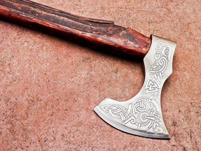 Hand Forged Bearded Viking Camping Axe 20 Inch Carbon Steel with Wood Handle