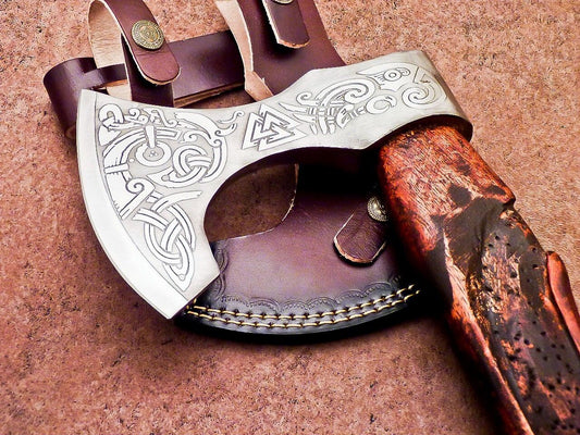 Hand Forged Bearded Viking Camping Axe 20 Inch Carbon Steel with Wood Handle