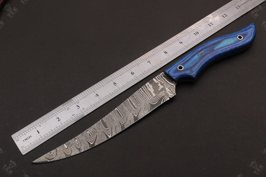 13" Custom Handmade Damascus Fillet Knife Custom Fillet Knife With Pakka Wood Handle