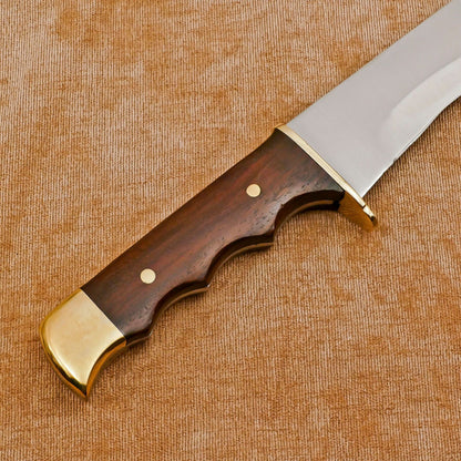 Handmade D2 Steel Full Tang Bowie Knife – 12-Inch Hunting Blade with Brass Guard