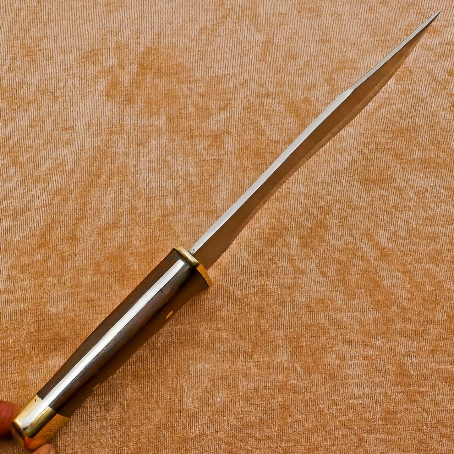 Handmade D2 Steel Full Tang Bowie Knife – 12-Inch Hunting Blade with Brass Guard