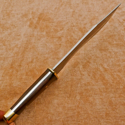 Handmade D2 Steel Full Tang Bowie Knife – 12-Inch Hunting Blade with Brass Guard