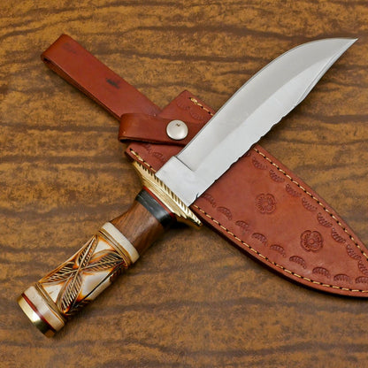 Custom Handmade D2 Steel Bowie Knife | Hunting & Camping Fixed Blade 12"