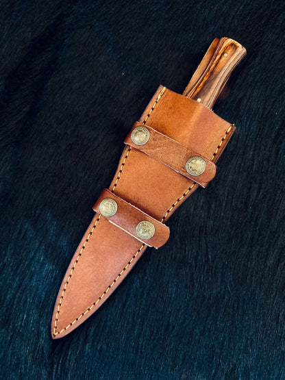 Heritage Forge 10.5 Inch Custom Handmade Fire Damascus Steel Dagger Knife with Camel Bone and Wood Handle