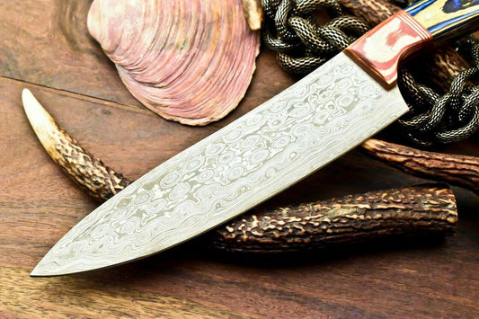 Gorgeous Custom Handmade Damascus Blade Chef Full Tang Knife | Hard Wood Handle