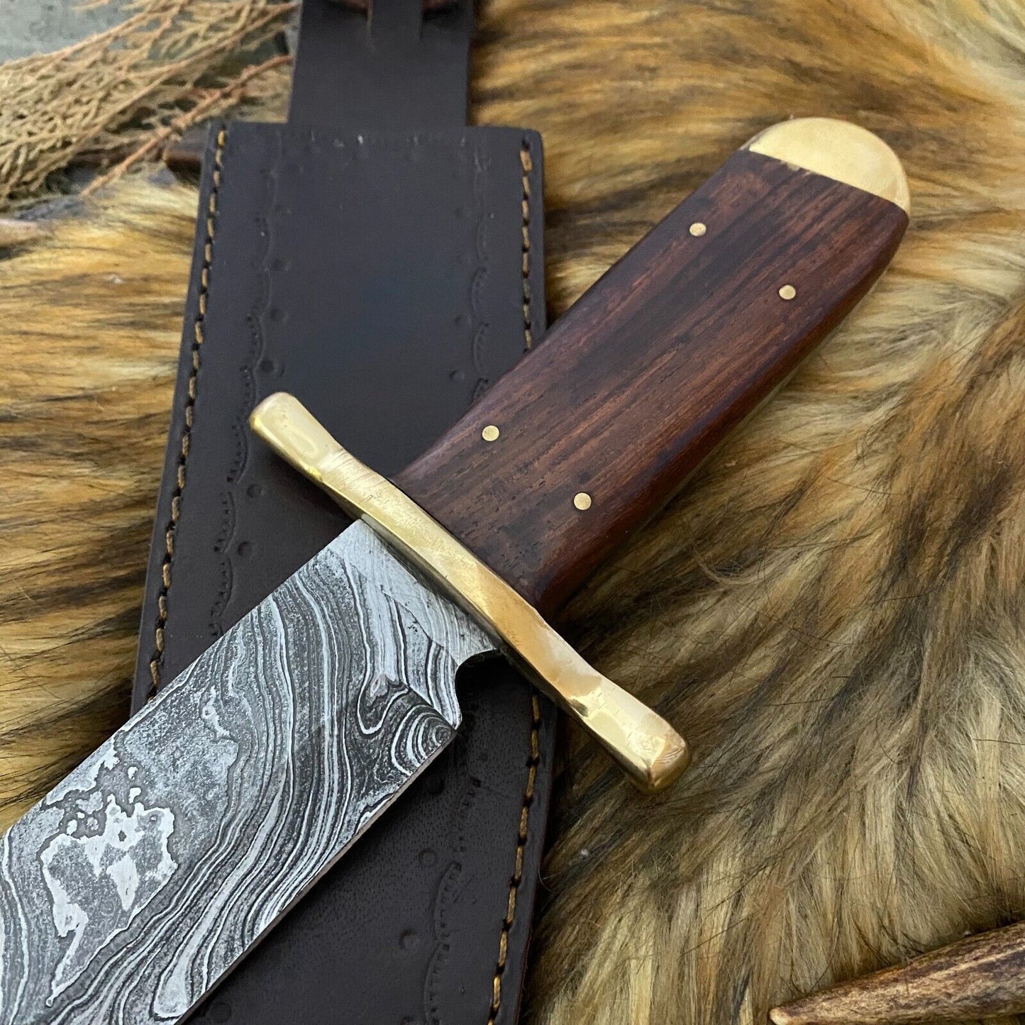 Heritage Forge Full Tang Damascus Steel Bowie Knife Rosewood Handle Hunting Blade