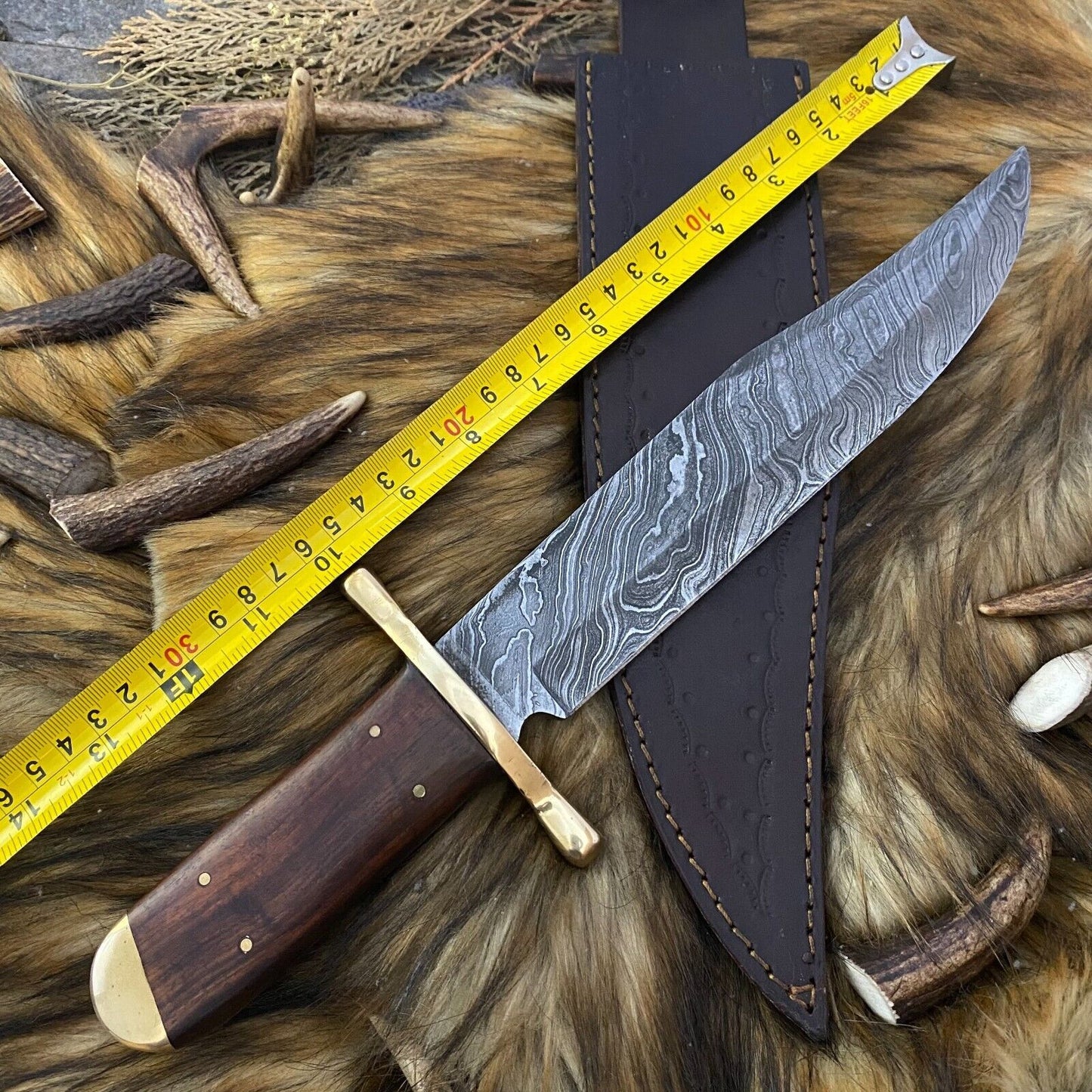 Heritage Forge Full Tang Damascus Steel Bowie Knife Rosewood Handle Hunting Blade