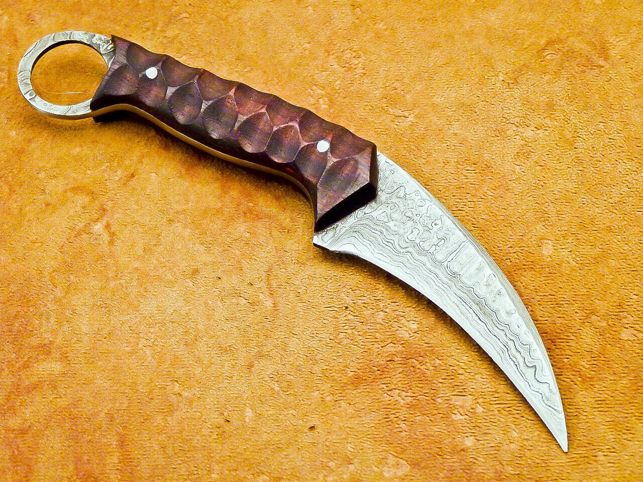 Damascus Karambit 7.5” Handmade Full Tang Damascus Steel Karambit Knife with Wood Handle
