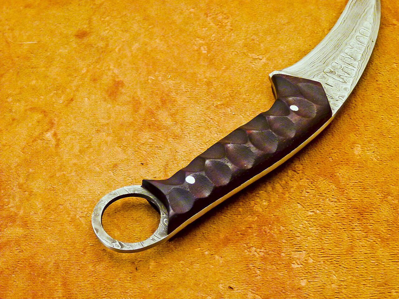 Damascus Karambit 7.5” Handmade Full Tang Damascus Steel Karambit Knife with Wood Handle