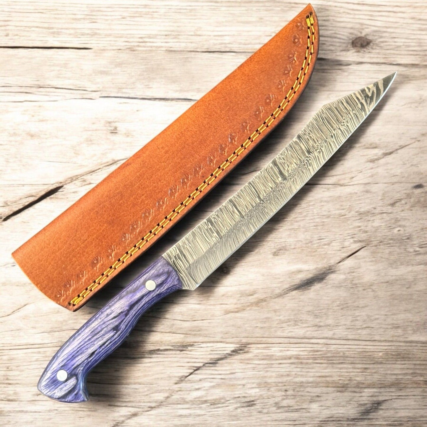 Handmade Kitchen Fillet Knife 12" Damascus Steel Fillet Knife W/Sheath