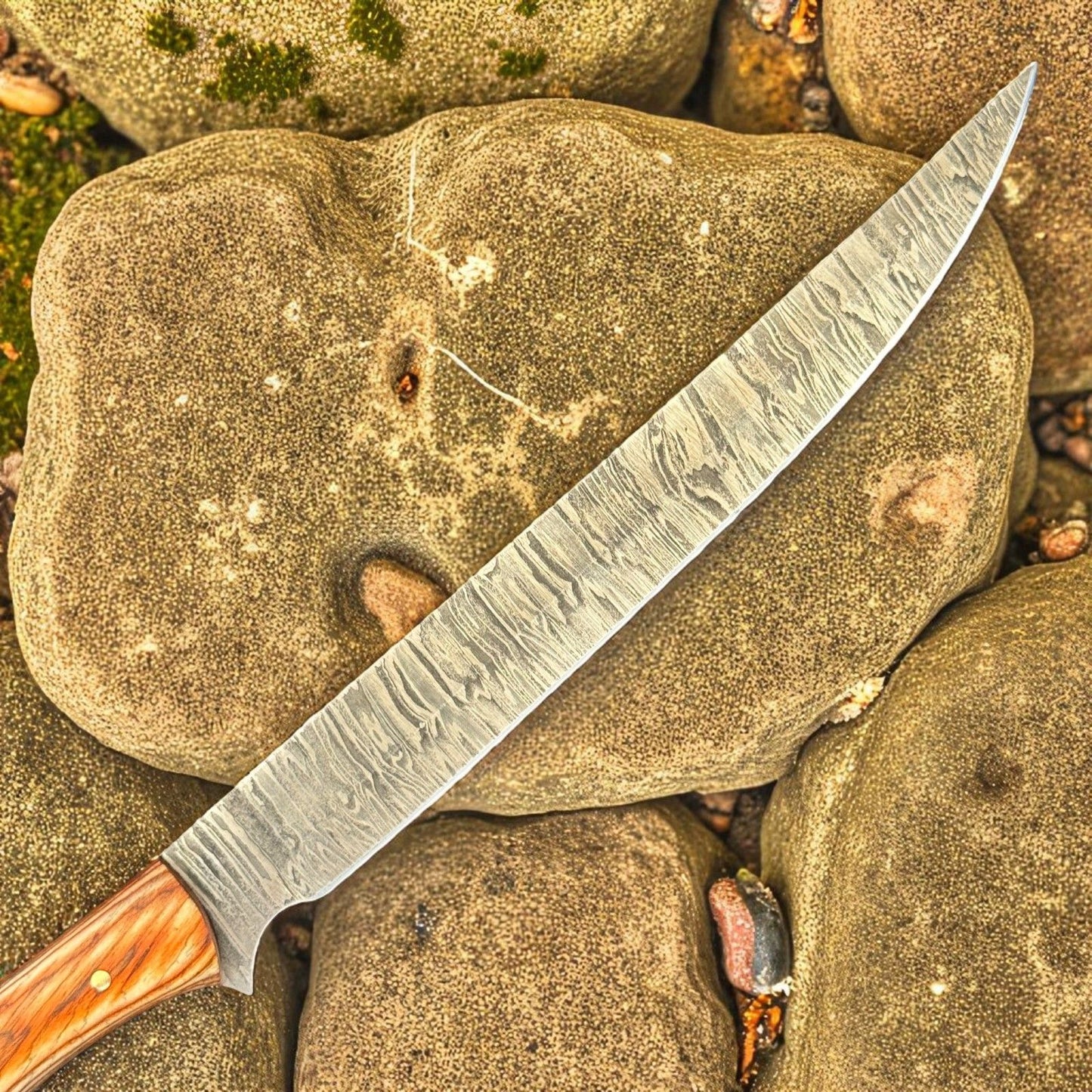 12" Damascus Fillet Knife & Damascus Steel Fillet Knife for Kitchen W/Sheath