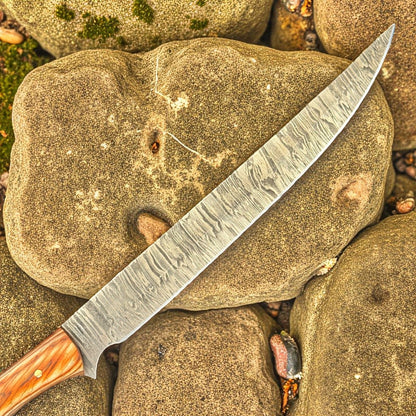 12" Damascus Fillet Knife & Damascus Steel Fillet Knife for Kitchen W/Sheath