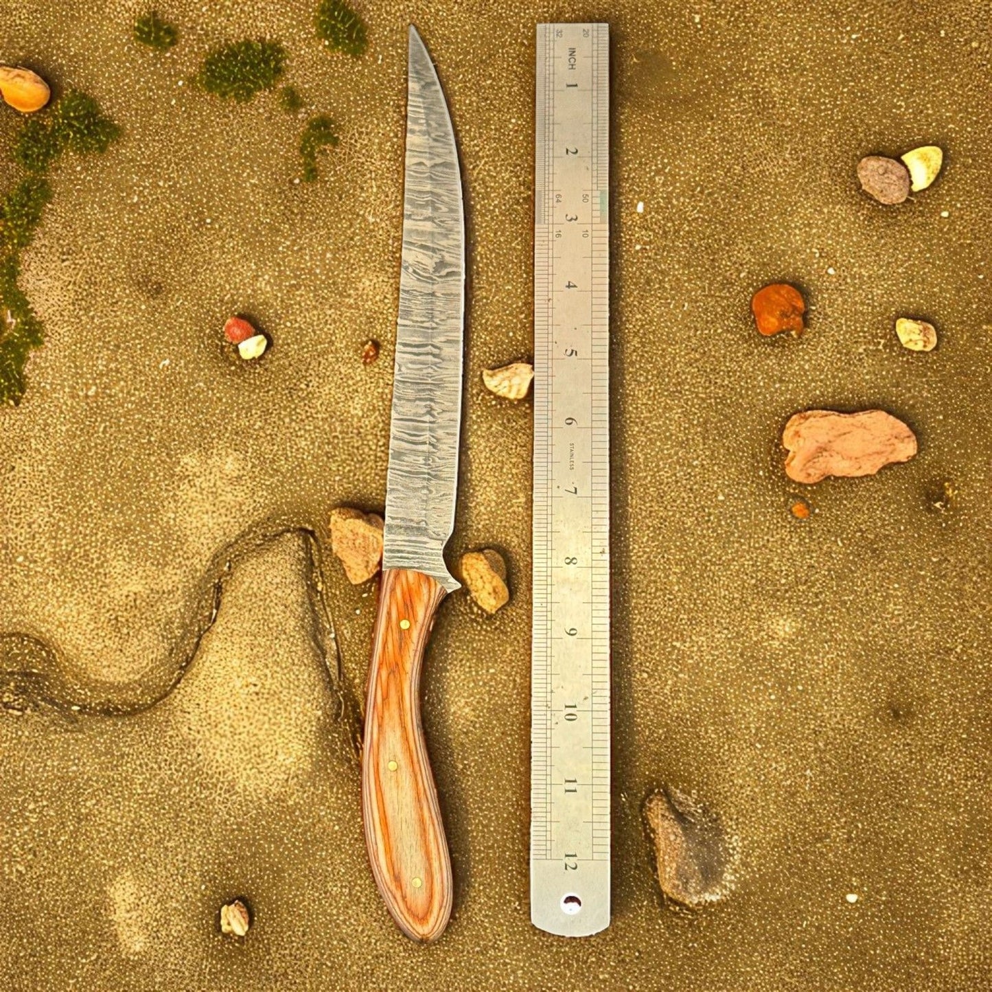 12" Damascus Fillet Knife & Damascus Steel Fillet Knife for Kitchen W/Sheath