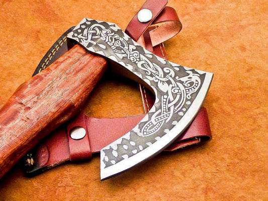 Custom Hand Forged Viking Bearded Steel Camping Hatchet Tomahawk Axe 16 Inch Natural Wood Handle