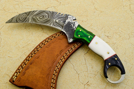 9" Custom Damascus Karambit Knife Karambit Damascus Steel Knife With Wood and Resin Handle