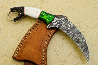 9" Custom Damascus Karambit Knife Karambit Damascus Steel Knife With Wood and Resin Handle