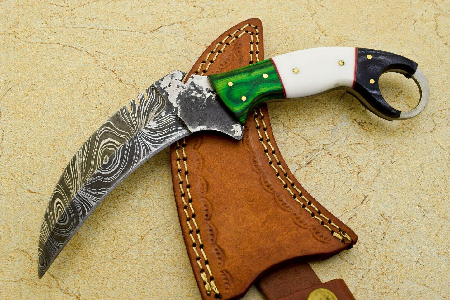 9" Custom Damascus Karambit Knife Karambit Damascus Steel Knife With Wood and Resin Handle