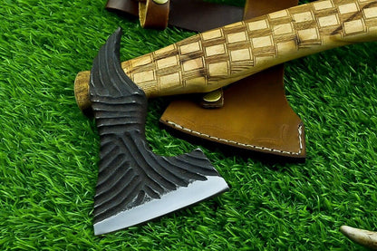 Handmade Viking Axe – Carbon Steel Tomahawk Hatchet with Olive Wood Handle