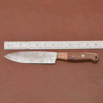 Premium Handmade Damascus Steel Fillet Chef Knife with Pakka Wood Handle & Leather Sheath