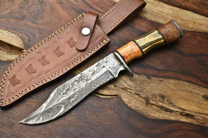 12" Handmade Damascus Bowie Knife – Hardwood Handle & 384-Layer Blade