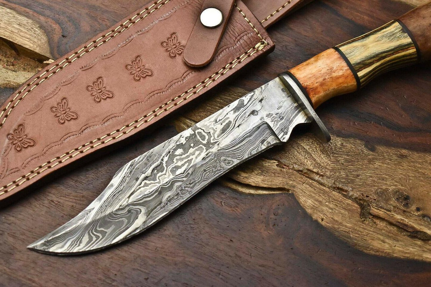 12" Handmade Damascus Bowie Knife – Hardwood Handle & 384-Layer Blade