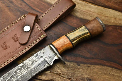 12" Handmade Damascus Bowie Knife – Hardwood Handle & 384-Layer Blade