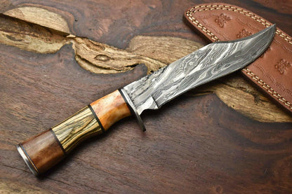 12" Handmade Damascus Bowie Knife – Hardwood Handle & 384-Layer Blade
