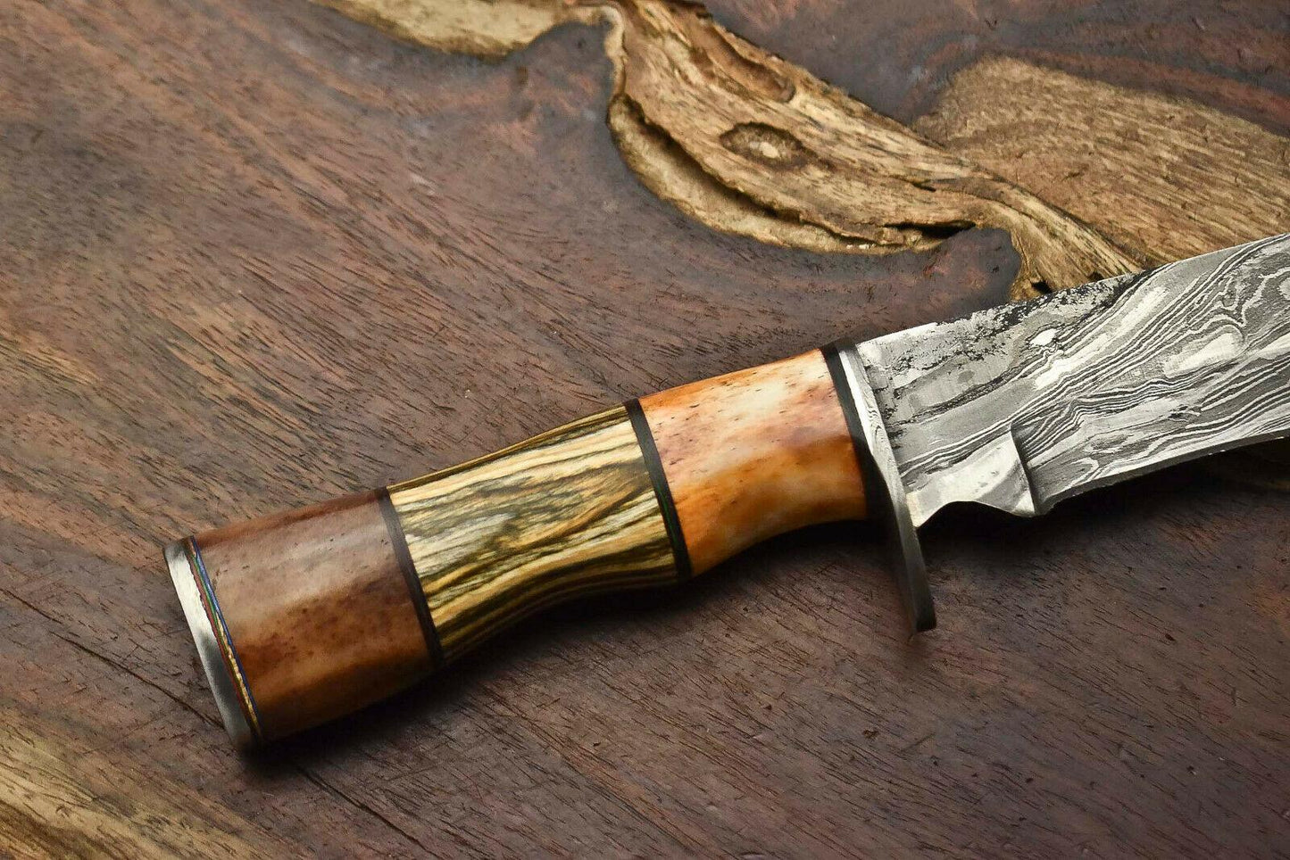 12" Handmade Damascus Bowie Knife – Hardwood Handle & 384-Layer Blade